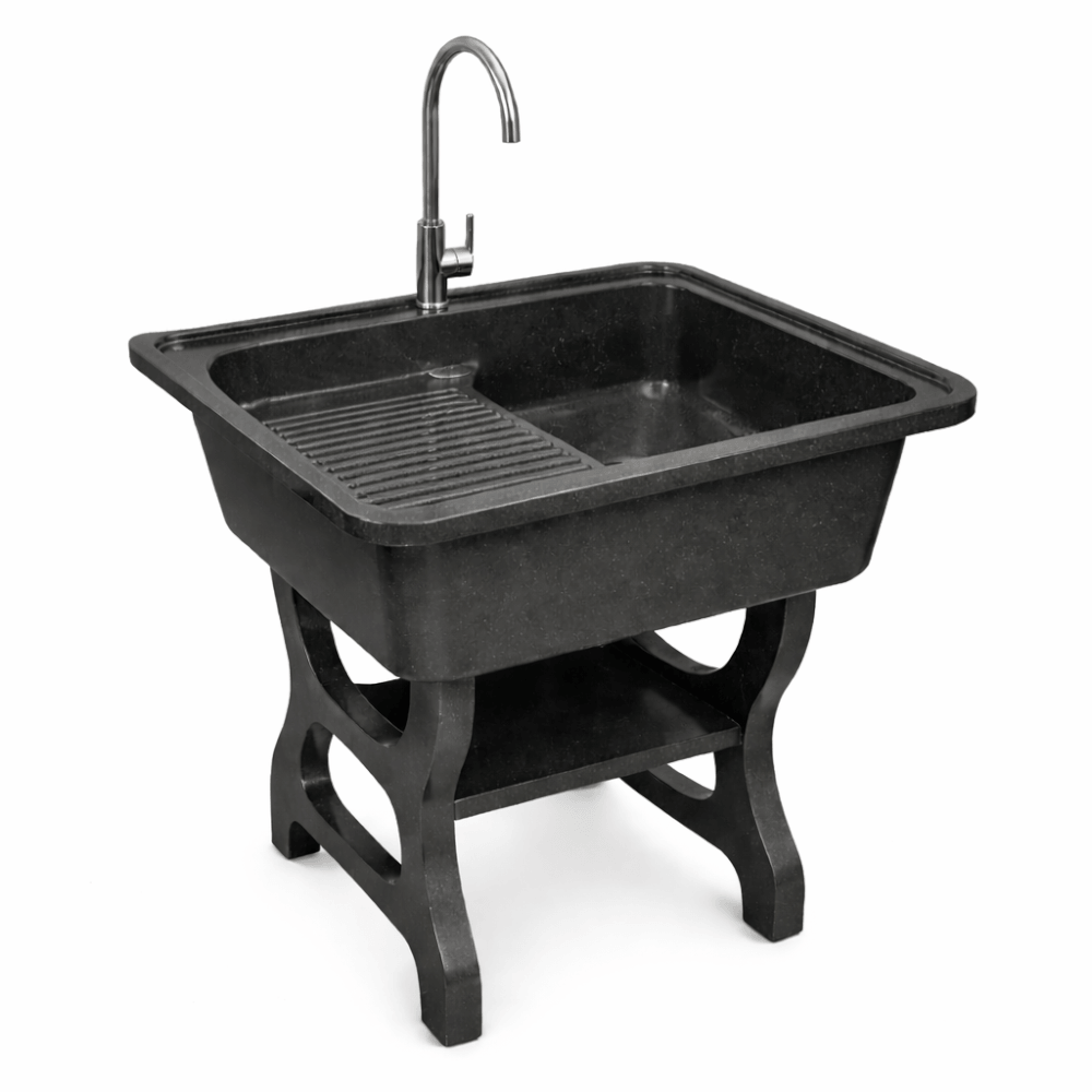 อ่างล้างจานขาตั้ง หินควอตซ์ 1 หลุม 1 ที่พัก DINOSAUR WASHTUB ขนาด 70X57X80ซม. สีดำ